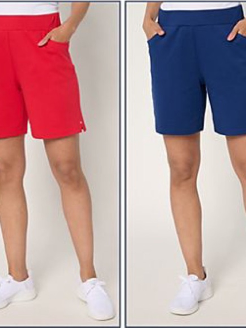Quacker Factory Set of 2 Pull-On 8” Shorts Bundle – Red and Blue | Size L